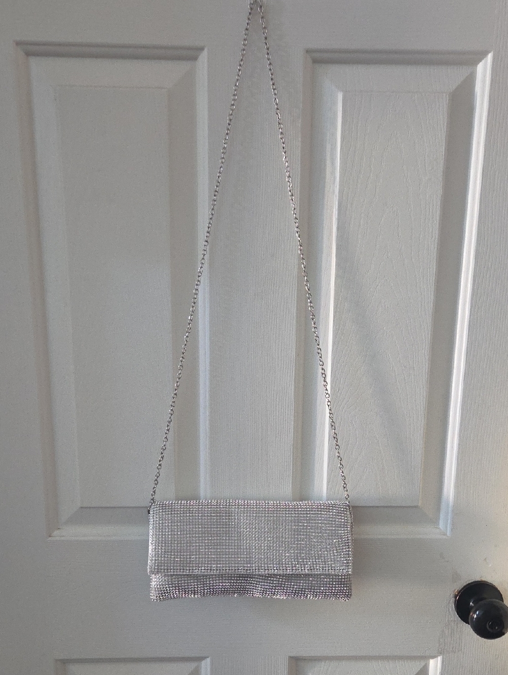 Silver Rhinestone Chain Evening Clutch